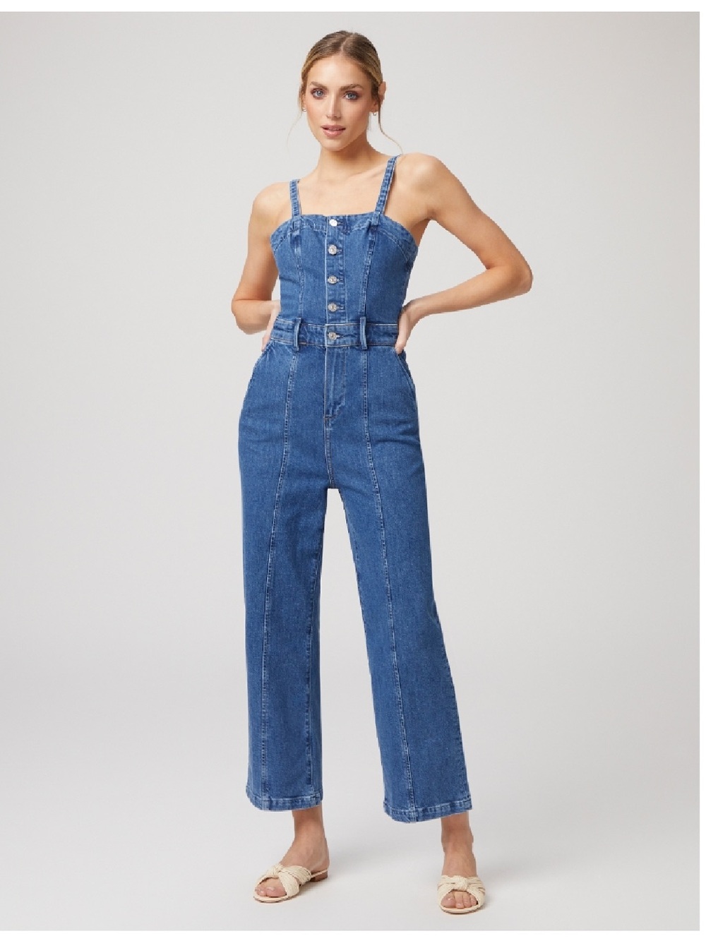 PAIGE Anessa Denim Jumpsuit in Delia Medium Blue Wash Size 10 - Picture 3 of 6